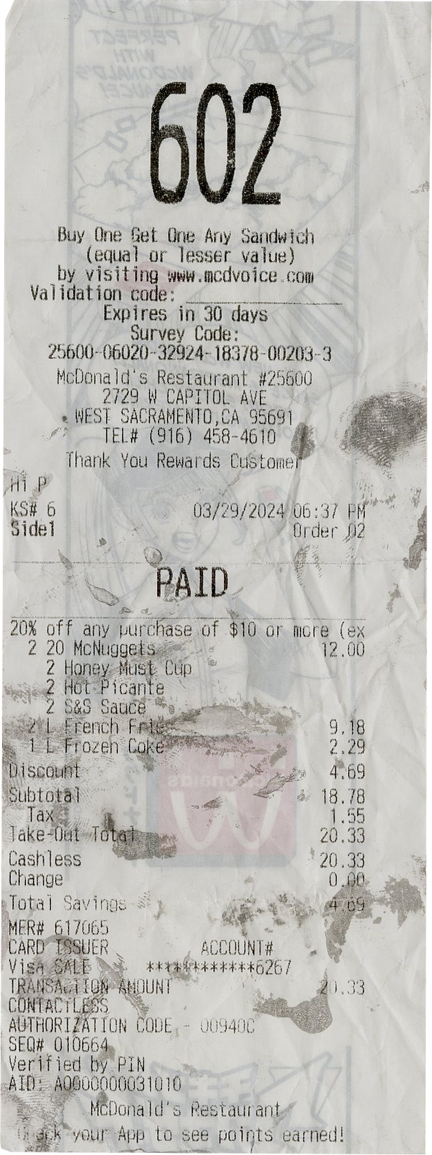 a photo of mcdonald's receipt